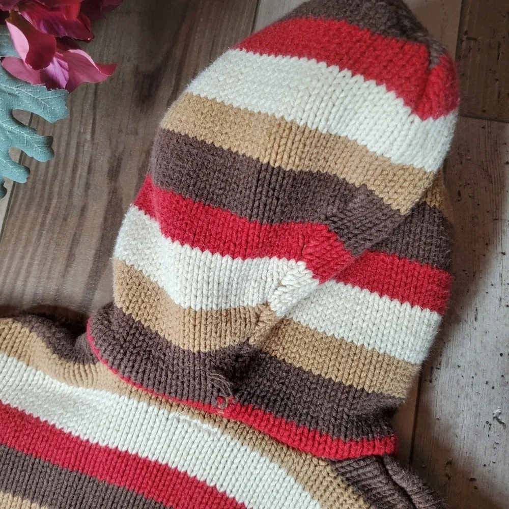 Gymboree 2009 Hooded Knit Striped Winter Sweater Full-Zip Brown Red Vintage